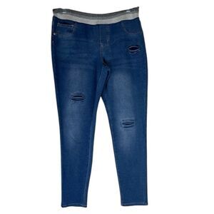 Arizona Jegging Girls Blue Denim Legging Jeans Distressed Glitter Stripe Waist